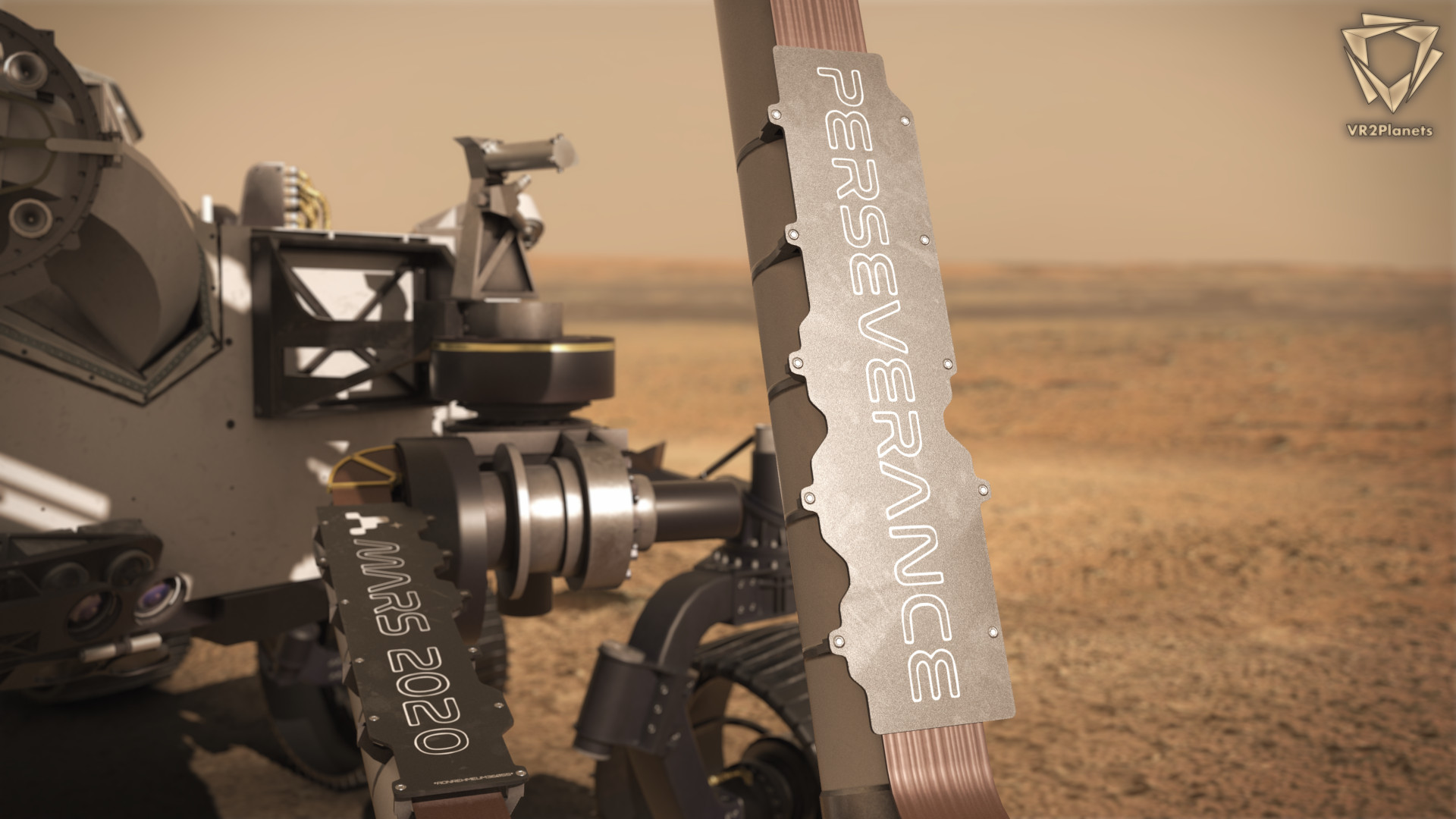 Perseverance-Mars2020-Nasa-Logos sur le rover-extrait de PerseveranceDiscover logiciel de visualisation 3D